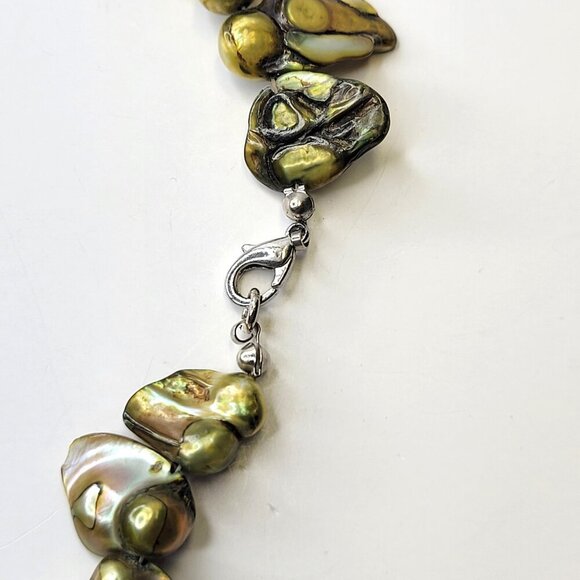 Yellow Green Mother of Pearl Keshi Large Chip Bead Necklace - Picture 9 of 13